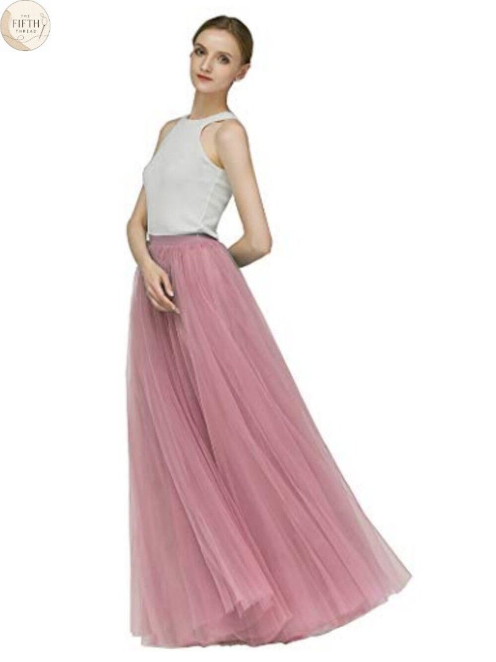 A-Line Long Tulle Skirt High Waisted Flowy Tutu for Wedding Prom Evening Party